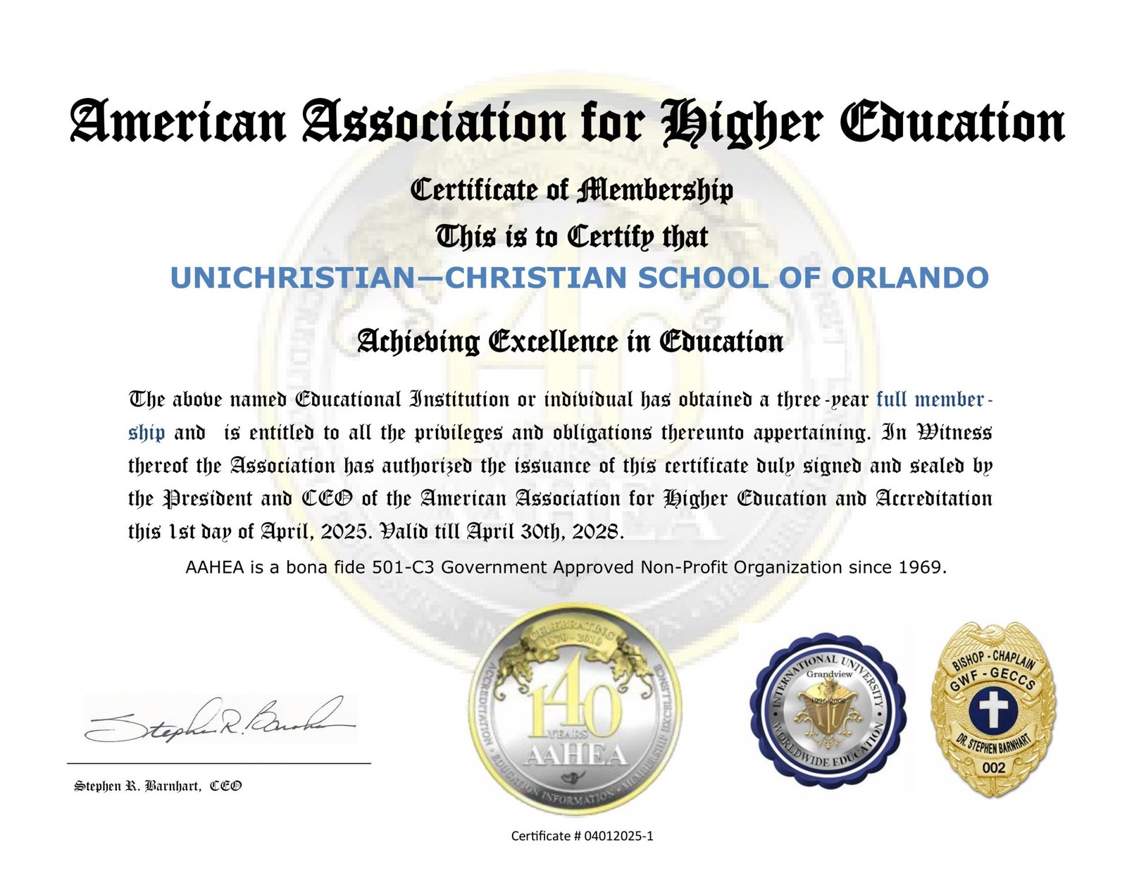 Certificado de Membro AAHE