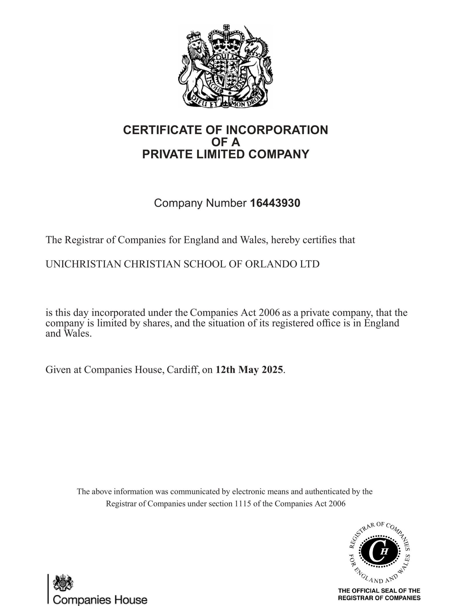 Certificado de Incorporação (Inglaterra e Gales)