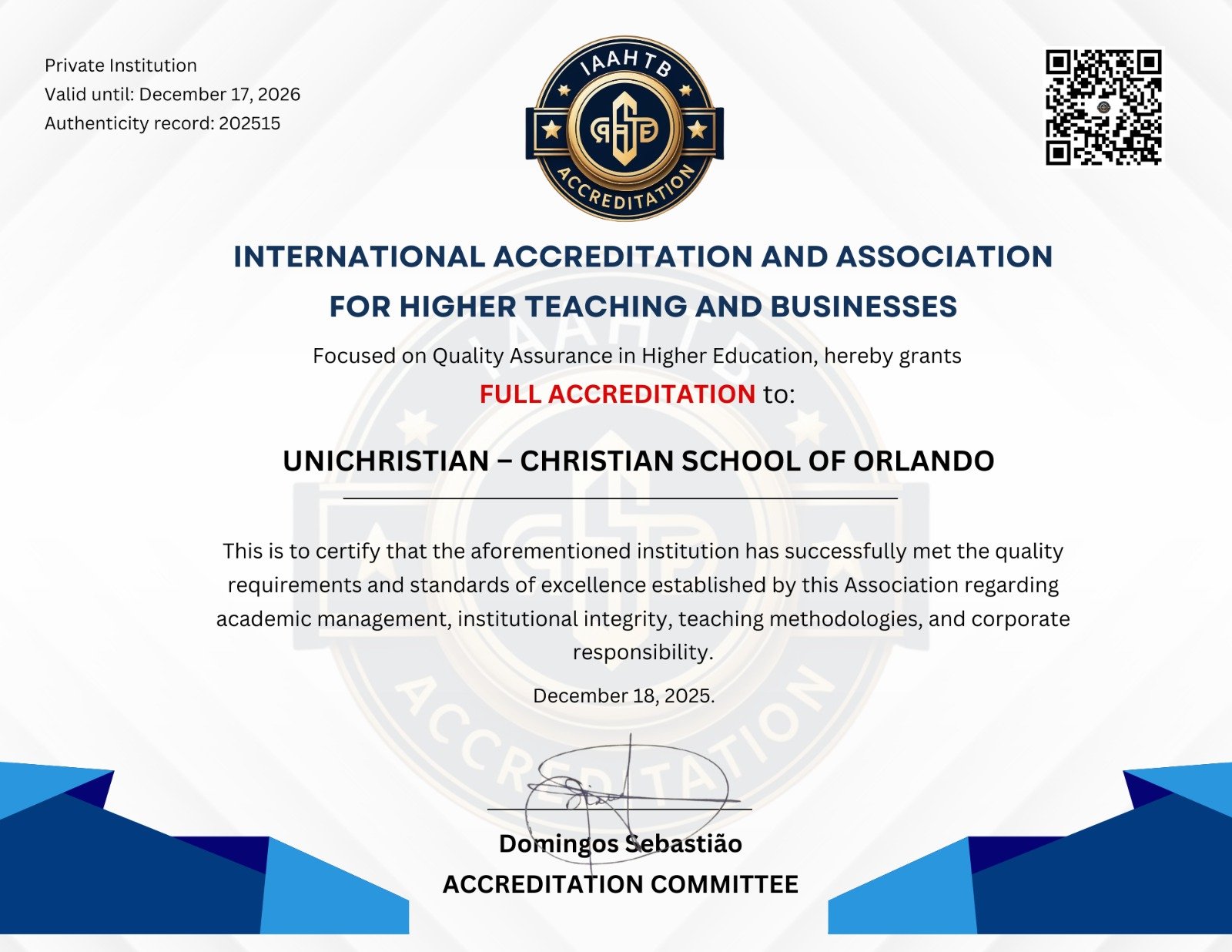 Certificado de Acreditação IAATB