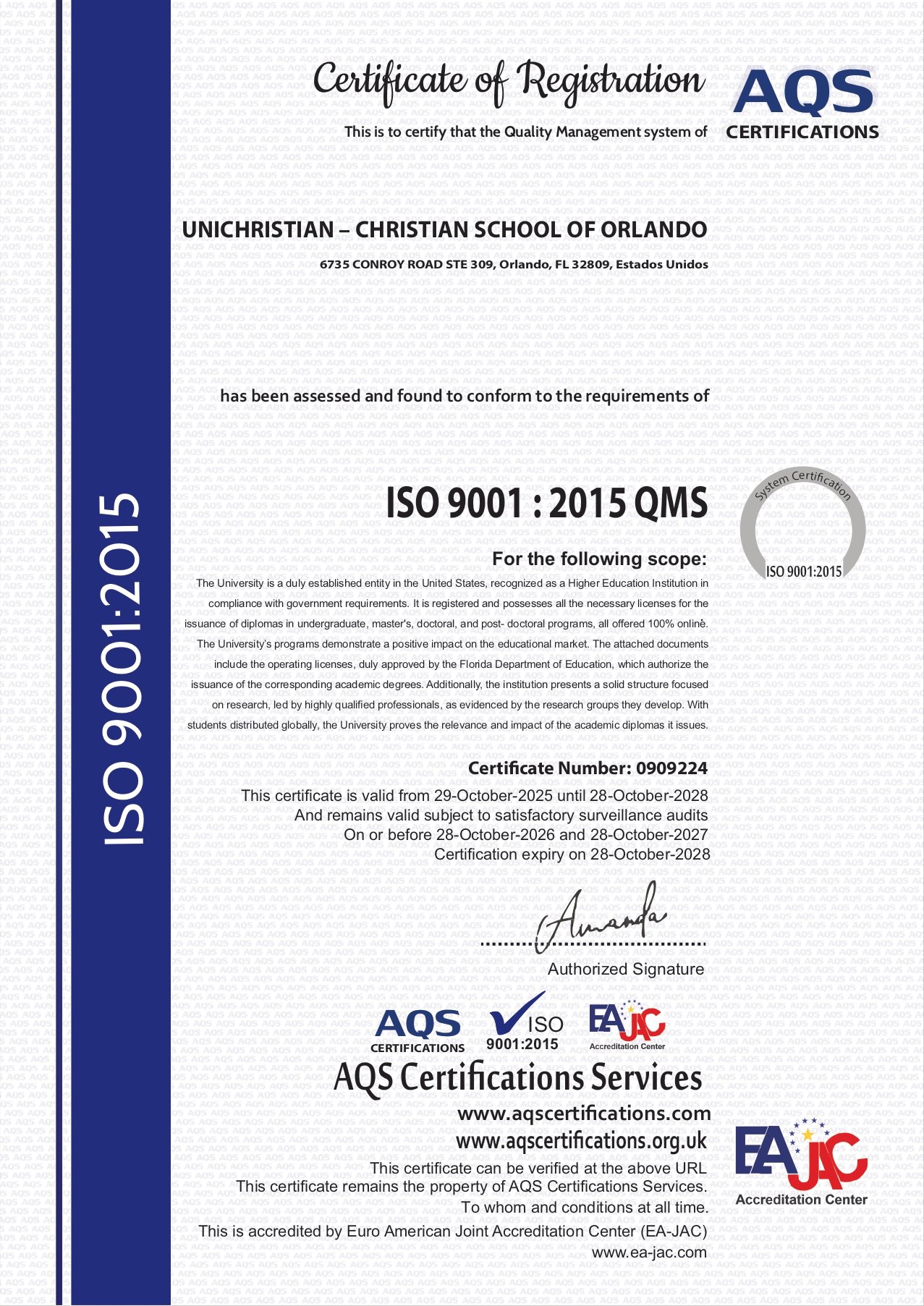 Certificado de Gestão de Qualidade ISO 9001